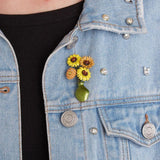 Sunflower Vase Brooch Pin Yellow Daisy Flower Jewelry Brooch
