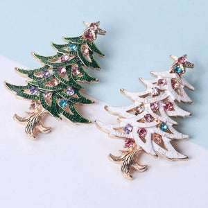 Rhinestone Christmas Tree Brooch for Woman Man