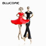 Red Enamel Social Dancing Women Brooch Gold-color Pins