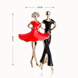 Red Enamel Social Dancing Women Brooch Gold-color Pins