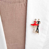 Red Enamel Social Dancing Women Brooch Gold-color Pins