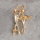 Red Enamel Social Dancing Women Brooch Gold-color Pins