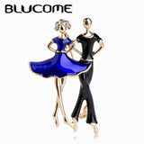 Red Enamel Social Dancing Women Brooch Gold-color Pins
