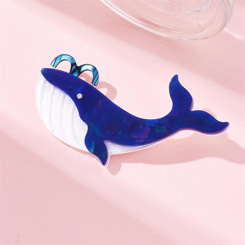 Water Jet Whale Brooch for Women Acrylic Animal Cartoon Birthday Gift