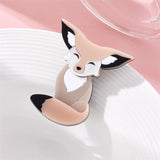 Pink Fox Brooch for Woman Acrylic Material Animal Cartoon Creative Birthday Gift