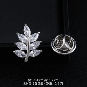 Zircon Leaf Collar Pins Set