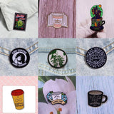 Classic Coffee Cup Pin Book Flower House Octopus Cartoon Brooch Backpack Lapel