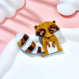 Acrylic Brown Raccoon Brooches For Unisex Kids