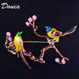 Enamel Bird Branch Brooch Hollow Brooch Scarf Pin Coat Accessories