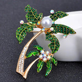 Coconut Tree Brooch Green Pearl Pin Wedding Bridal Scarf Jewelry