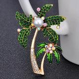 Coconut Tree Brooch Green Pearl Pin Wedding Bridal Scarf Jewelry