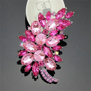 Multicolor Feathers Rhinestone Brooch Pink Collar Pin Hand Flower Accessories