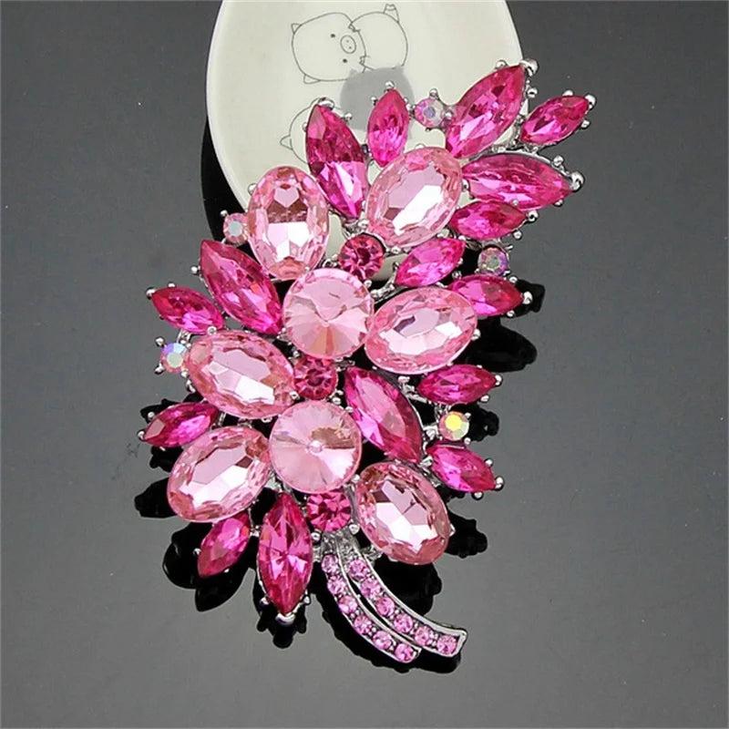 Multicolor Feathers Rhinestone Brooch Pink Collar Pin Hand Flower Accessories