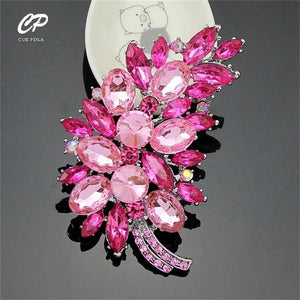 Multicolor Feathers Rhinestone Brooch Pink Collar Pin Hand Flower Accessories