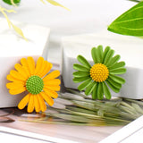 Yellow Green Daisy Flower Brooch Enamel Plant Corsage for Women Girls