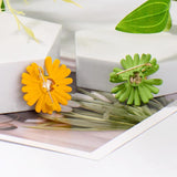 Yellow Green Daisy Flower Brooch Enamel Plant Corsage for Women Girls