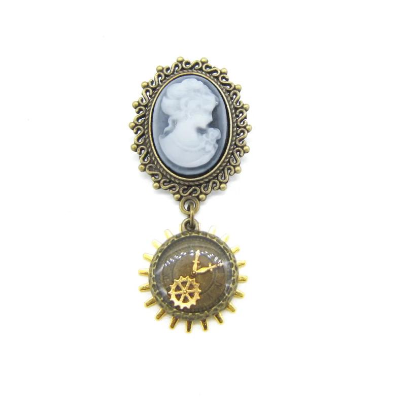 Steampunk Lady and Clock Gears Brooch