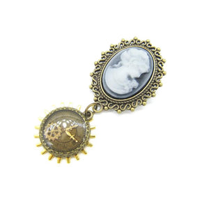 Steampunk Lady and Clock Gears Brooch
