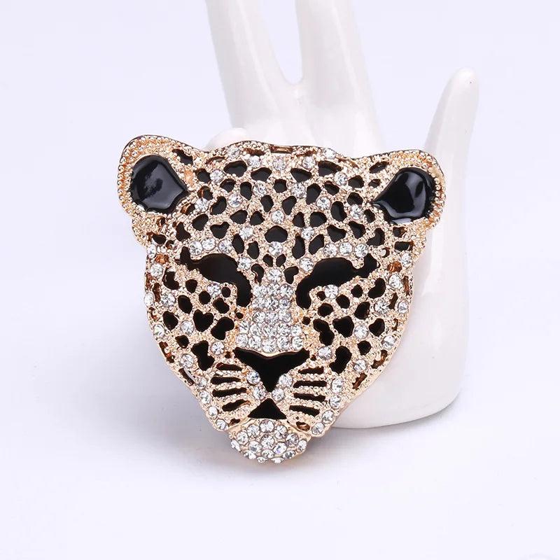Vintage Rhinestone Leopard Head Brooch for Party Casual Jewelry