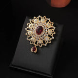 Morocco Brooch Pin Green Red Rhinestone Flower Hajib Pins Water Drop Crystal