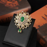 Morocco Brooch Pin Green Red Rhinestone Flower Hajib Pins Water Drop Crystal