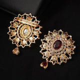 Morocco Brooch Pin Green Red Rhinestone Flower Hajib Pins Water Drop Crystal