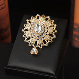 Morocco Brooch Pin Green Red Rhinestone Flower Hajib Pins Water Drop Crystal