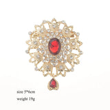 Morocco Brooch Pin Green Red Rhinestone Flower Hajib Pins Water Drop Crystal