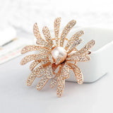 CZ Coral Flower Pearl Brooch Golden Costume Jewelry Hat Pin Suit Bijoux Femme
