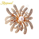 CZ Coral Flower Pearl Brooch Golden Costume Jewelry Hat Pin Suit Bijoux Femme