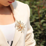 CZ Coral Flower Pearl Brooch Golden Costume Jewelry Hat Pin Suit Bijoux Femme