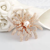 CZ Coral Flower Pearl Brooch Golden Costume Jewelry Hat Pin Suit Bijoux Femme