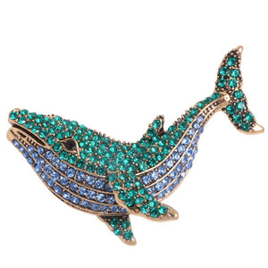 Rhinestone Whale Brooch Animal Fish Pin Vintage Jewelry Winter Coat Accessories