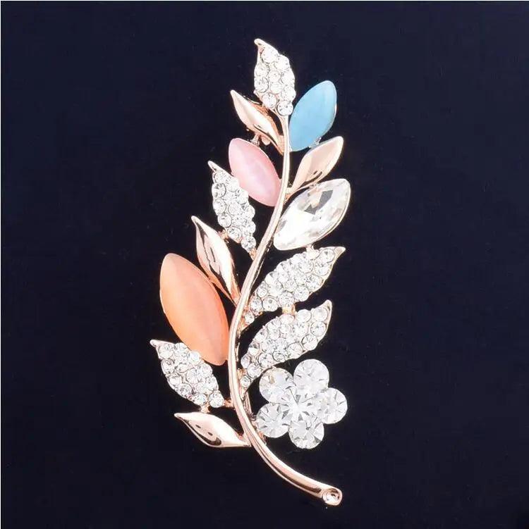 Opal Flower Rhinestone Brooch Suit Collar Pin Jewelry Gift