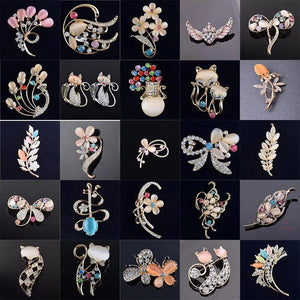 Opal Flower Rhinestone Brooch Suit Collar Pin Jewelry Gift