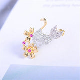 Copper Zircon Cat Lapel Pin for Women Flower Collar Pins Brooches Dress Jewelry