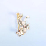 Copper Zircon Cat Lapel Pin for Women Flower Collar Pins Brooches Dress Jewelry