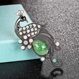 Green Opal Peacock Brooch Vintage Party Banquet Accessories
