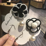 Camellia Flower Knitted Fabric Pearl Long Punk Style Jewelry