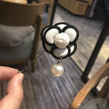 Camellia Flower Knitted Fabric Pearl Long Punk Style Jewelry