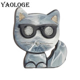 Acrylic Cartoon Glasses Cat Brooches Kids Animal Pets Pins Badges
