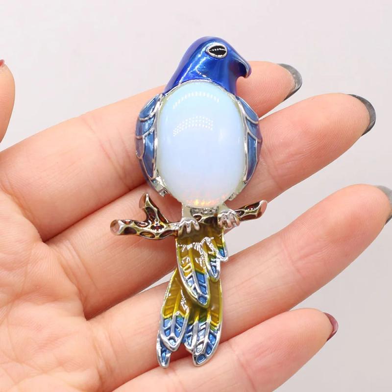 Vintage Natural Stone Crystal Agates Bird Pendant Brooches Women DIY
