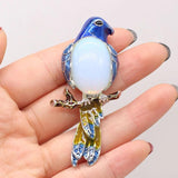 Vintage Natural Stone Crystal Agates Bird Pendant Brooches Women DIY