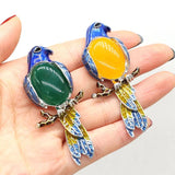 Vintage Natural Stone Crystal Agates Bird Pendant Brooches Women DIY