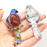 Vintage Natural Stone Crystal Agates Bird Pendant Brooches Women DIY