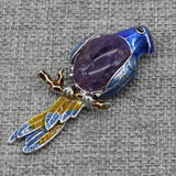 Vintage Natural Stone Crystal Agates Bird Pendant Brooches Women DIY