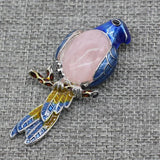 Vintage Natural Stone Crystal Agates Bird Pendant Brooches Women DIY