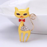 Rhinestone Cat Pendant Brooches Women Alloy Animal Pins Crystal Corsage