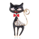 Rhinestone Cat Pendant Brooches Women Alloy Animal Pins Crystal Corsage