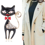 Rhinestone Cat Pendant Brooches Women Alloy Animal Pins Crystal Corsage